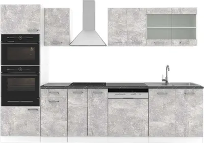 Produktbild von Küchenzeile Vicco R-Line Beton 300 cm mit Hochschrank, AP Anthrazit, Model 42156