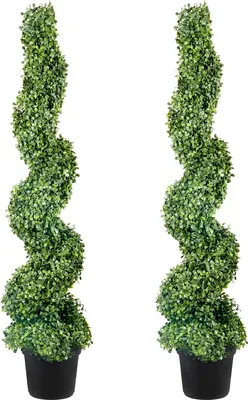 Obrázek produktu pro VEVOR 2 ks Umělý zimostráz věžový topiary spirálový umělá rostlina 122 cm vysoká dekorativní rostlina zelená plastová rostlina z PE železné topiary rostliny vč. 10 ks. Náhradních listů