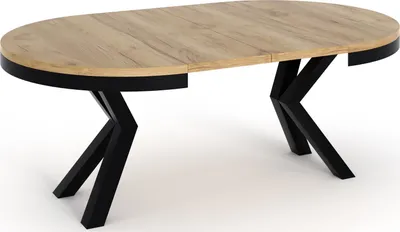 Produktbild von Runder Ausziehbarer Esstisch im Loft-Stil - Industrieller Tisch mit Schwarzen Metallbeinen - Platzsparender Tisch für Wohnzimmer - Craft Eiche - 100 bis 180 cm