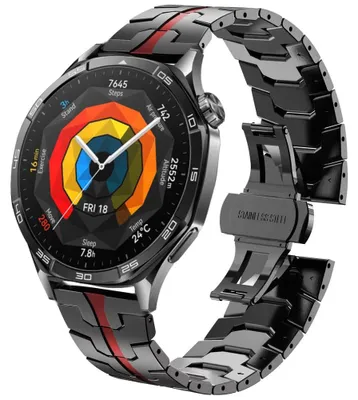 Immagine prodotto di Bracciale in acciaio inossidabile per smartwatch - Modelli GT3/GT3 Pro da 46 mm - Acciaio inossidabile - Chiusura a spina - Nero/Rosso