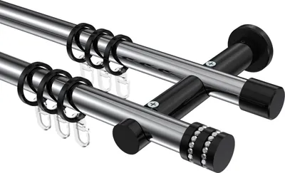 Produktbild von Interdeco Gardinenstange / Vorhangstange Chrom / Schwarz, Typ Platon Estana (Glitzerkappe), 20 mm Ø 2-läufig, 260 cm