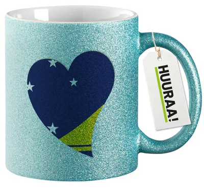Produktbild von Huuraa Glitzertasse Tokelau Flagge Herz 330ml Blau Keramik Kaffeebecher Geschenkidee