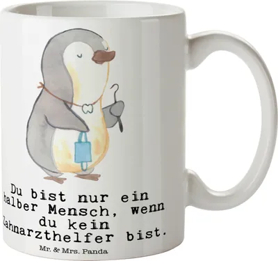 Produktbild von Mr. & Mrs. Panda Kaffeetasse Zahnarzthelfer Herz - Weiß - Geschenk, Pott, haferl, Tasse, Kaffeebecher, Keramiktasse, Becher