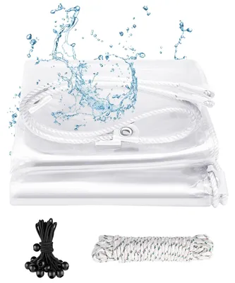 Image de Bâche transparente avec renforts aux œillets, 420 g/m², 1 x 3 m, bâche imperméable / bâche de tente avec cordes noires, en PVC, bâche résistante aux intempéries pour protéger les serres et les meubles de jardin de la pluie.