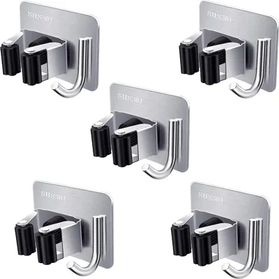 Produktbild von Gerätehalter, Gartengerätehalter Besenhalter Selbstkleben, Rostfrei Besenhalterung Wand ohne Bohren für Küche und Garten, 5 Stück