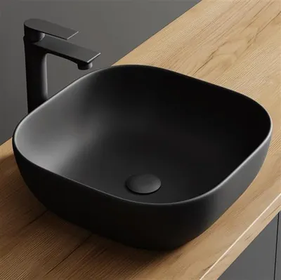 Produktbild von Planetmöbel Aquil Deluxe Waschbecken Oval 42 cm - Matt Schwarz | Aufsatzwaschbecken für Badezimmer und Gäste-WC