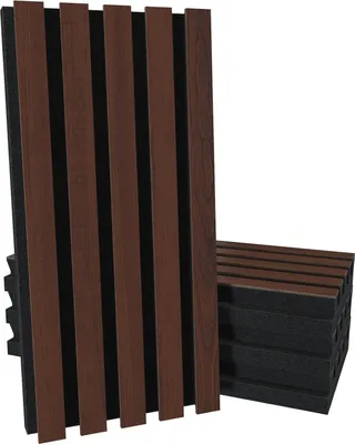 Zdjęcie produktu dla Zestaw 4 sztuk – akustyczne lamele drewniane (HDF) „Pole-HALF” zestaw paneli ściennych | 50 x 25 cm | Dyfuzja | Redukcja hałasu | [53 mm | Orzech]