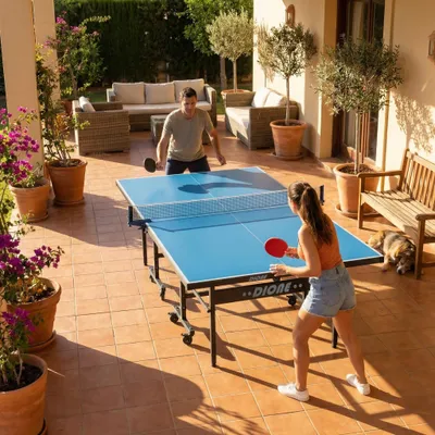 Produktbild von Dione Tischtennistisch S500o - 6mm top - Outdoor Klapp - Rollbar Tischtennisplatte für draußen - Wetterfeste TT-Tisch 60kg - 10 Minuten Installation