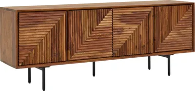 Produktbild von WOHNLING Lowboard Sheesham Massivholz 140x54x33 cm TV-Kommode mit vier Türen, Design TV-Schrank Hoch, Fernsehtisch Fernsehschrank Modern, Fernsehkommode Wohnzimmer