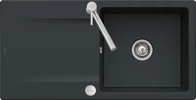 Produktbild von Villeroy & Boch 33362FR7 Siluet 60 Flat Keramikspüle Einbau Unterschrankbreite ab 60 cm Pure Black Excenterbetätigung - inkl.