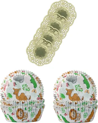 Produktbild von Demmler Muffinförmchen 2er Set - Tiere - Inklusive 4 Tassendeckchen in Gold - zum Backen und Verzieren von leckeren Muffins/Kuchen