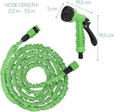 Image de Tuyau d'arrosage flexible, résistant et extensible de 2,5 à 7,5 m