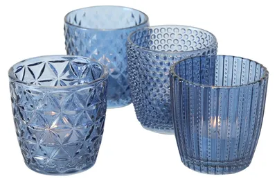 Immagine prodotto di Boltze Windlicht Set Marilu 4-tlg blau Deko-Gläser Kerzenständer 8 cm