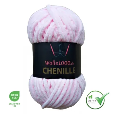 Produktbild von Wolle1000 Chenille - 04 BABYROSA - 100g - weiches Chenille Garn / Kuschelwolle