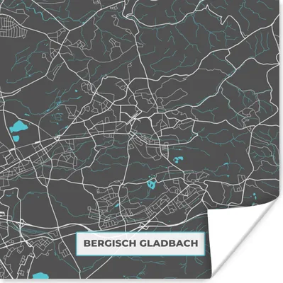 Produktbild von MuchoWow® Poster Bergisch Gladbach - Stadtplan - Blau - Karte - Deutschland 75x75 cm - Wand Dekoration