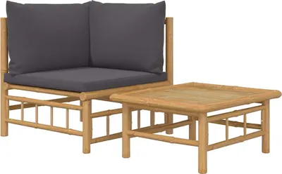 Produktbild von vidaXL 2-tlg. Garten-Lounge-Set mit Dunkelgrauen Kissen Bambus