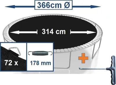 Produktbild von walexo Sprungtuch Sprungmatte incl. Federspanner für Trampolin Ø 366 cm 72 Ösen (Federn 17,8 cm)
