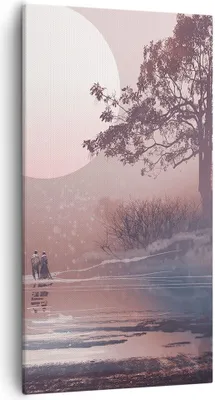 Produktbild von Bild auf Leinwand - Leinwandbild - Einteilig - Mond Paar Baum - 55x100cm - Wand Bild - Wanddeko - Wandbilder - Leinwanddruck - Bilder - Wanddekoration - Leinwand bilder - Wandbild - PA55x100-4236