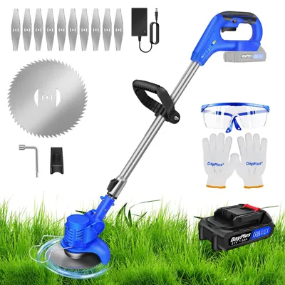 Produktbild von Akku-Rasentrimmer - Elektrischer Unkrauttrimmer - 21 V - 1 Akku - 1500 mAh - Bürstenloser Motor - Metallklingen - Teleskopstiel mit verstellbarem Kopf