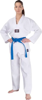 Produktbild von Taekwondo Dobok Basic mit V-Revers weiß - SET (Schlupfjacke, Hose, weißer Gürtel)