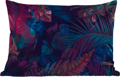 Produktbild von MuchoWow® Outdoor Kissen - Dschungel - Blätter - Blau - Rosa - Mädchen - Kind - 50x30 cm - Wetterfest - Lounge Kissen - Sofa kissen - Wohnzimmer Dekoration