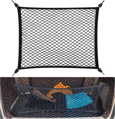 Imagen del producto de Red de sujeción para el maletero, elástica, de 80x60 cm, extensible hasta 200x110 cm, con 4 ganchos de ABS, para el maletero