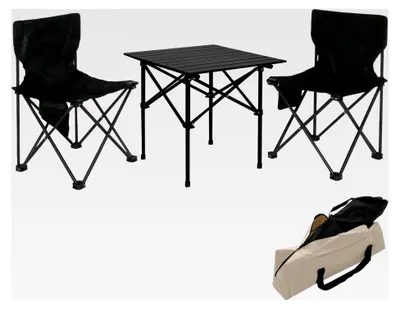 Produktbild von Campingset HWC-N50, Tisch mit 2 Klappstühlen, Anglerstuhl faltbar, Metall - schwarz