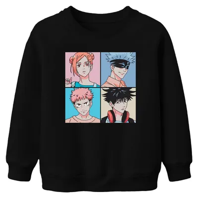Zdjęcie produktu dla Bluza uni dla dzieci z motywem z anime „Jujutsu Kaisen” – Gojo, Itadori, Fushiguro, Kugisaki, czarna, rozmiar 128