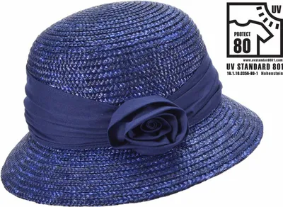 Seeberger eleganter Strohhut-Glocke mit Blume & UV-Schutz 80 in blau