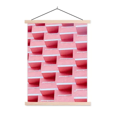 Produktbild von MuchoWow® Textilposter Rosa - Balkon - Sommer - Architektur 40x53 cm mit holzfarbenen Rahmen - Schlafzimmer