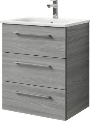 Produktbild von Pelipal Badmöbel-Set Sunline 121 BxHxT 61 x 74 x 46 cm Frontfarbe sangallo grau mit Mineralguss-Waschtisch und Waschtisc