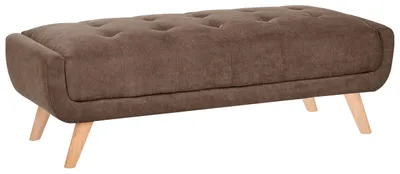Zdjęcie produktu dla BELIANI Otomana ciemnobrązowa tapicerka prostokątny puf na drewnianych nóżkach podnóżek do salonu w stylu retro