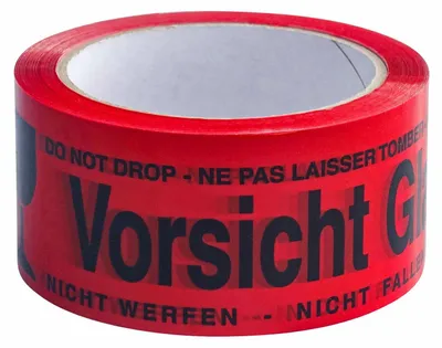 Produktbild von 36x 1-PACK Packband Klebeband OPP-919NN 50mmx66m rot mit Aufdruck VORSICHT GLAS