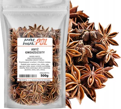 Zdjęcie produktu dla ANYŻ GWIAZDKI 500g Gwiaździsty cały aromatyczny do herbaty jakość Kol-Pol