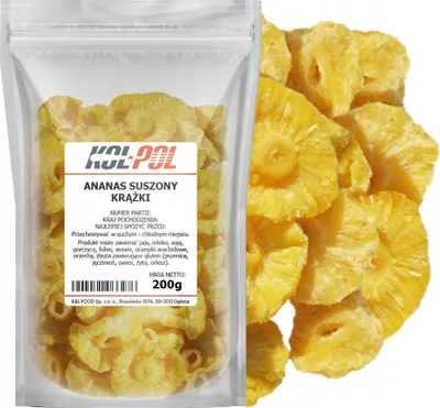 Zdjęcie produktu dla ANANAS SUSZONY 200g Grube krążki Aromatyczne Mięsiste wysoka jakość Kol-Pol