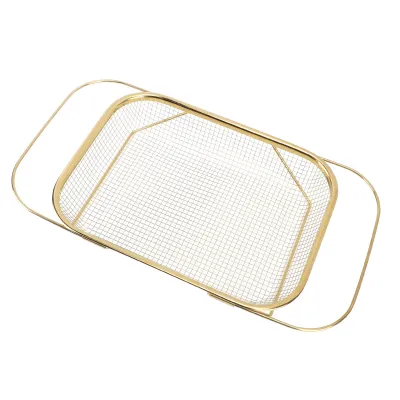 Image de Passoire à égoutter pour évier en acier inoxydable avec poignées, à mailles fines, extensible, indispensable pour la cuisine, forme rectangulaire, dorée
