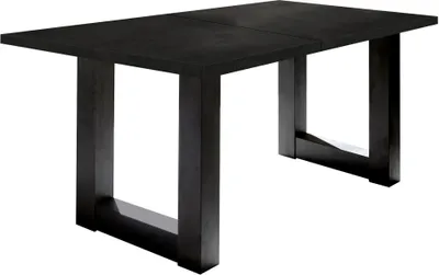 A dark, modern dining table with a U-shaped leg design, shown against a white background.