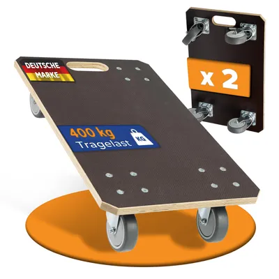 Produktbild von Rollbrett24® Light – Transportroller 49x30,5cm – 400kg Traglast – 360° kugelgelagerte Rollen & Rutschhemmende 15 mm Siebdruckplatte– Möbelhund Umzug