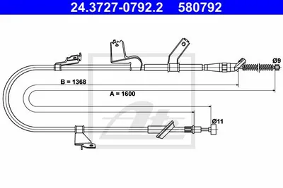 Produktbild von ATE Handbremsseil Seilzug Feststellbremse für OPEL AGILA (B) (H08) Hinten Rechts 24.3727-0792.2