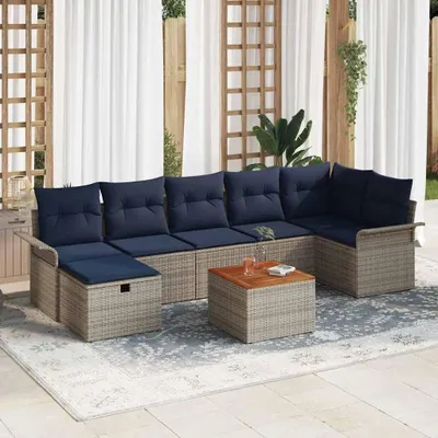 Zdjęcie produktu dla Maison Exclusive - Zestaw mebli ogrodowych, sofa i fotele, 8 sztuk, kolor szary, wykonane z rattanu syntetycznego