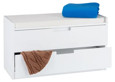 Produktbild von Sitzbank Schuhbank Garderobenbank - 45 x 80 x 36 cm - 2 Schubladen - Weiß