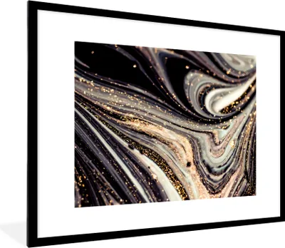 Produktbild von MuchoWow® Gerahmtes Poster Marmoroptik - Schwarz - Gold - Weiß - Glitter - Marmor 80x60 cm - Poster mit Schwarzem Bilderrahmen Wandposter Rahmen Foto Bilder - Schlafzimmer-Dekorationen - Fotoposter