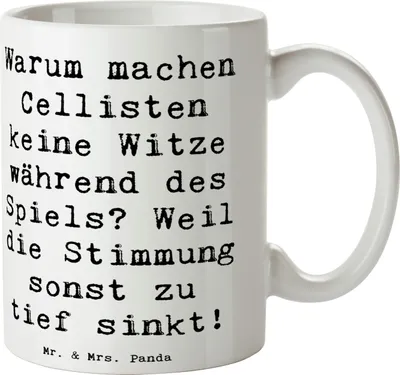 Produktbild von Mr. & Mrs. Panda Kaffeetasse Spruch Cello Witz Verdorben - Weiß - Geschenk, Musikinstrument, Solo, Orchester, Streichinstrument, Lernen, Tasse, Musiker, Becher, Musik