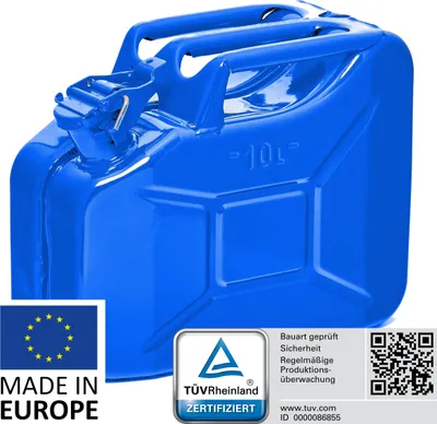 Produktbild von BW® Kraftstoffkanister Metall Benzinkanister 10 Liter - Blau RAL 5005 - UN-Zulassung - Hergestellt in Europa