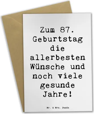 Produktbild von Mr. & Mrs. Panda Klappkarte Spruch 87. Geburtstag - Weiß - Geschenk, Glückwunschkarte, Happy Birthday, wie feiern mit 87, osterkarte, Geburtstagsgrüße, dankeskarten