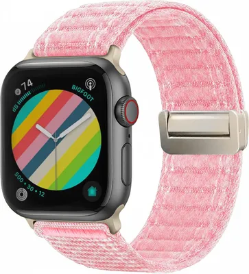Produktbild von Smartwatch Armband für Apple Watch SE 1 44mm Nylon Textil Band Ersatzband Wechselband Magnetverschluss flexibel atmungsaktiv Rosa