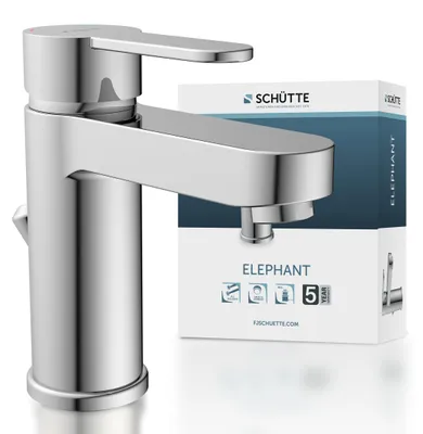 Produktbild von SCHÜTTE ELEPHANT, Waschtischarmatur mit Zugstange, Wasserhahn Bad mit Ablaufgarnitur Waschbecken in Chrom