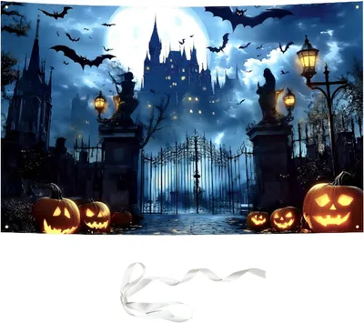 Zdjęcie produktu dla Baner Halloween - Duży baner z motywem Halloween (XXL) - Przerażająca dekoracja do wnętrz i na zewnątrz - 110 x 180 cm