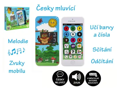 Obrázok produktu pre Vzdelávacia hračka – mobilný telefón "Múdra sova" s plastovým krytom, zvukové efekty, balenie 22x18x3,5 cm, vhodné od 12 mesiacov