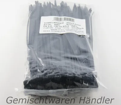 Produktbild von 100 Kabelbinder Industriequalität Schwarz 200 mm x 4,8 mm Kabel Binder Set